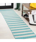 Negril Two-Tone Wide Stripe Aqua/Cream 2 ft. x 8 ft. Indoor/Outdoor Runner Rug