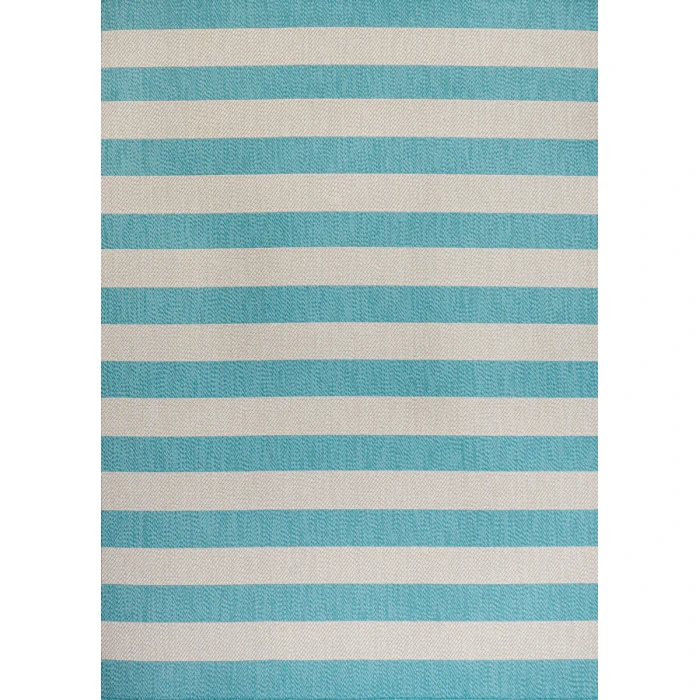 Negril Two-Tone Wide Stripe Aqua/Cream 3 ft. x 5 ft. Indoor/Outdoor Area Rug