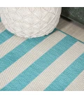 Negril Two-Tone Wide Stripe Aqua/Cream 2 ft. x 8 ft. Indoor/Outdoor Runner Rug