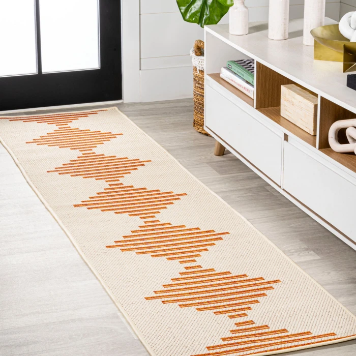 Vinales Diamond Stripe Beige/Orange 2 ft. x 8 ft. Indoor/Outdoor Runner Rug