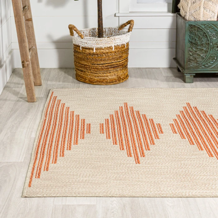 Vinales Diamond Stripe Beige/Orange 3 ft. x 5 ft. Indoor/Outdoor Area Rug
