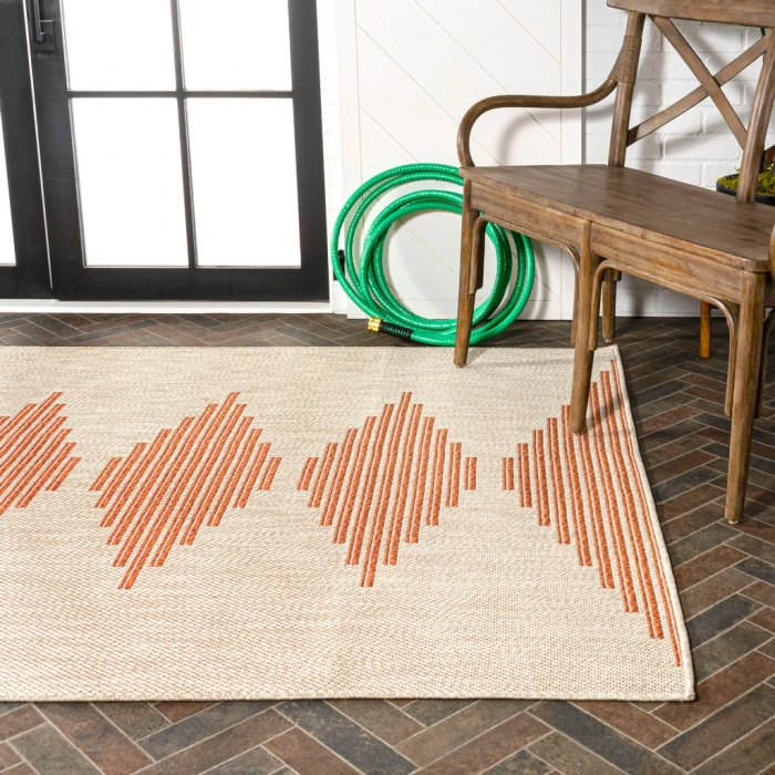 Vinales Diamond Stripe Beige/Orange 3 ft. x 5 ft. Indoor/Outdoor Area Rug
