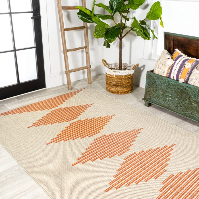 Vinales Diamond Stripe Beige/Orange 3 ft. x 5 ft. Indoor/Outdoor Area Rug
