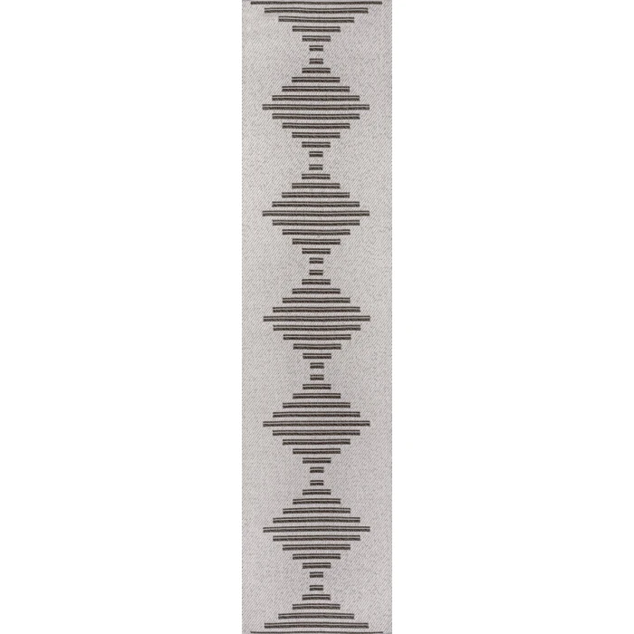 Vinales Diamond Stripe Light Gray/Black 2 ft. x 8 ft. Indoor/Outdoor Runner Rug