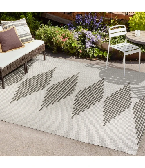 Vinales Diamond Stripe Light Gray/Black 3 ft. x 5 ft. Indoor/Outdoor Area Rug