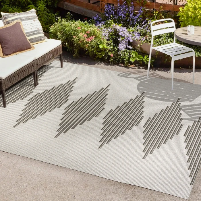 Vinales Diamond Stripe Light Gray/Black 8 ft. x 10 ft. Indoor/Outdoor Area Rug