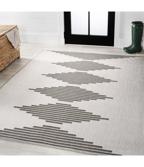 Vinales Diamond Stripe Light Gray/Black 3 ft. x 5 ft. Indoor/Outdoor Area Rug
