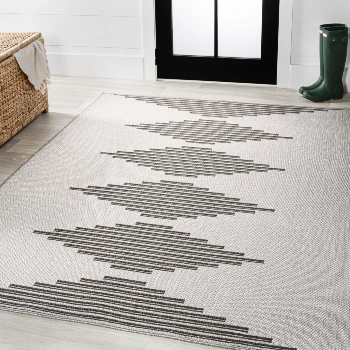 Vinales Diamond Stripe Light Gray/Black 8 ft. x 10 ft. Indoor/Outdoor Area Rug