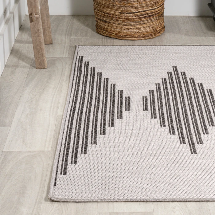 Vinales Diamond Stripe Light Gray/Black 8 ft. x 10 ft. Indoor/Outdoor Area Rug