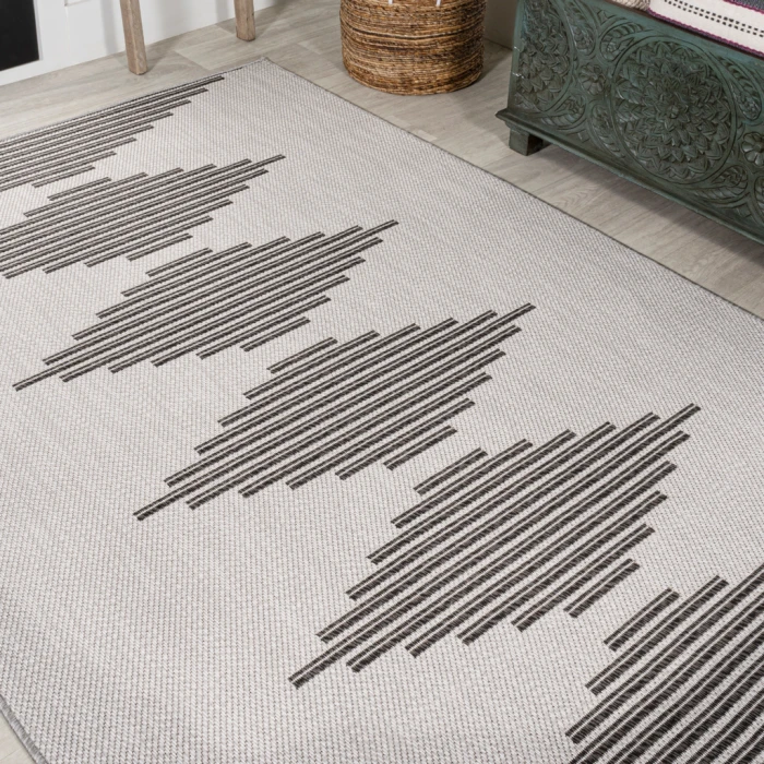 Vinales Diamond Stripe Light Gray/Black 8 ft. x 10 ft. Indoor/Outdoor Area Rug