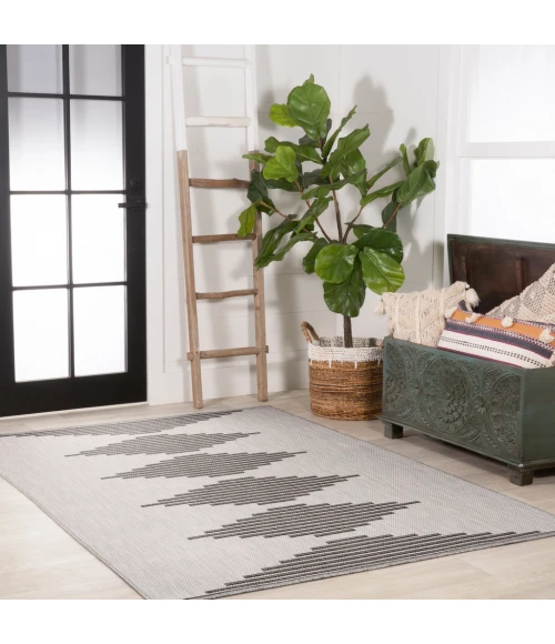Vinales Diamond Stripe Light Gray/Black 3 ft. x 5 ft. Indoor/Outdoor Area Rug