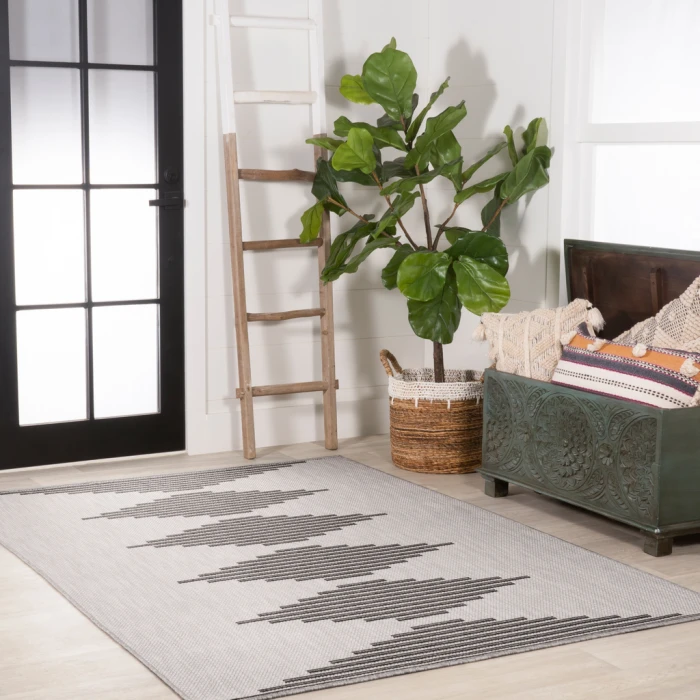 Vinales Diamond Stripe Light Gray/Black 8 ft. x 10 ft. Indoor/Outdoor Area Rug