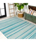 Castara Wavy Stripe Modern Aqua/Cream 8 ft. x 10 ft. Indoor/Outdoor Area Rug