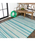 Castara Wavy Stripe Modern Aqua/Cream 8 ft. x 10 ft. Indoor/Outdoor Area Rug