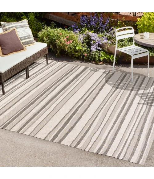Castara Wavy Stripe Modern Cream/Dark Gray 3 ft. x 5 ft. Indoor/Outdoor Area Rug