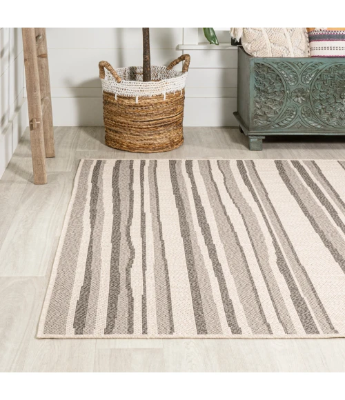 Castara Wavy Stripe Modern Cream/Dark Gray 3 ft. x 5 ft. Indoor/Outdoor Area Rug
