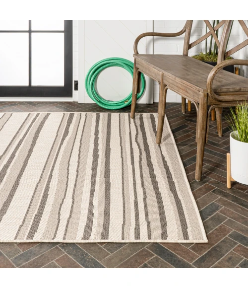 Castara Wavy Stripe Modern Cream/Dark Gray 3 ft. x 5 ft. Indoor/Outdoor Area Rug