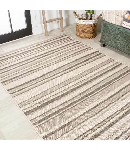 Castara Wavy Stripe Modern Cream/Dark Gray 3 ft. x 5 ft. Indoor/Outdoor Area Rug