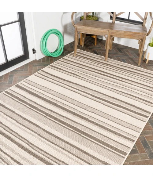 Castara Wavy Stripe Modern Cream/Dark Gray 3 ft. x 5 ft. Indoor/Outdoor Area Rug
