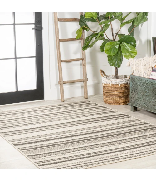 Castara Wavy Stripe Modern Cream/Dark Gray 3 ft. x 5 ft. Indoor/Outdoor Area Rug