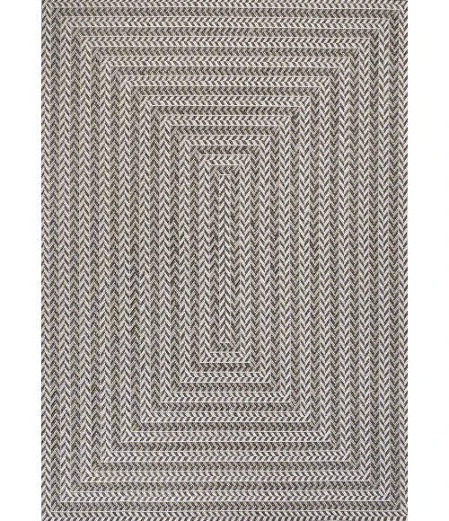 Chevron Modern Concentric Squares Black/Light Gray 8 ft. x 10 ft. Indoor/Outdoor Area Rug