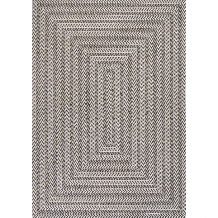 Chevron Modern Concentric Squares Black/Light Gray 3 ft. x 5 ft. Indoor/Outdoor Area Rug