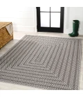 Chevron Modern Concentric Squares Black/Light Gray 8 ft. x 10 ft. Indoor/Outdoor Area Rug