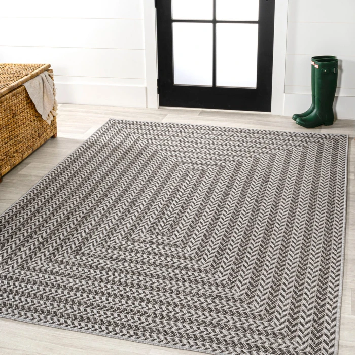 Chevron Modern Concentric Squares Black/Light Gray 3 ft. x 5 ft. Indoor/Outdoor Area Rug