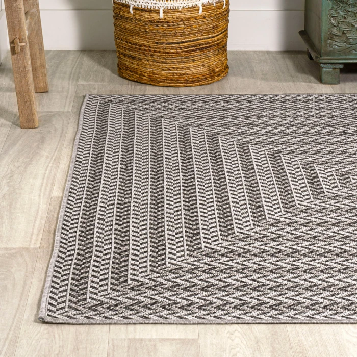 Chevron Modern Concentric Squares Black/Light Gray 3 ft. x 5 ft. Indoor/Outdoor Area Rug