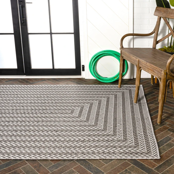Chevron Modern Concentric Squares Black/Light Gray 3 ft. x 5 ft. Indoor/Outdoor Area Rug