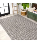 Chevron Modern Concentric Squares Black/Light Gray 8 ft. x 10 ft. Indoor/Outdoor Area Rug