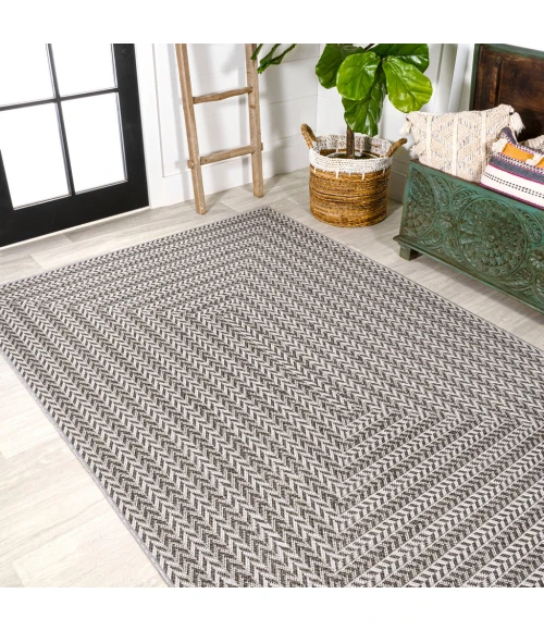 Chevron Modern Concentric Squares Black/Light Gray 8 ft. x 10 ft. Indoor/Outdoor Area Rug