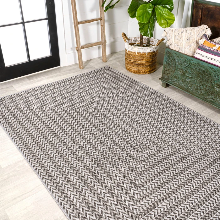 Chevron Modern Concentric Squares Black/Light Gray 3 ft. x 5 ft. Indoor/Outdoor Area Rug