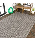 Chevron Modern Concentric Squares Black/Light Gray 8 ft. x 10 ft. Indoor/Outdoor Area Rug