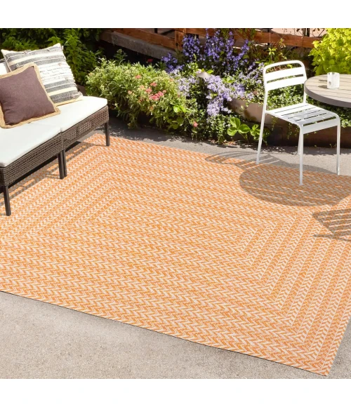 Chevron Modern Concentric Squares Orange/Cream 8 ft. x 10 ft. Indoor/Outdoor Area Rug