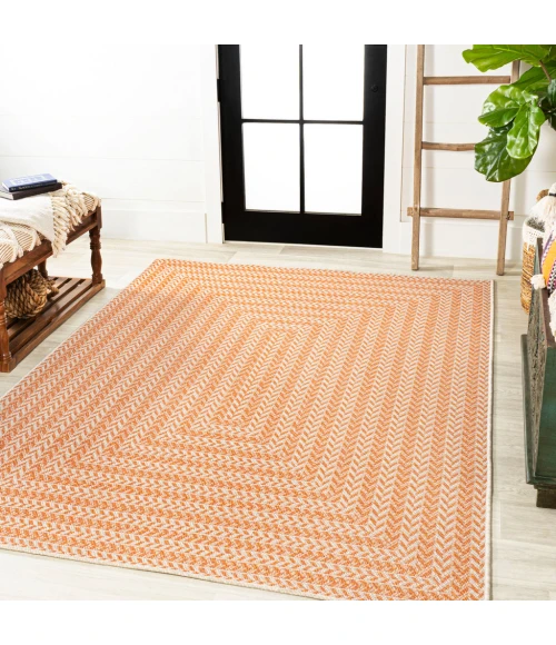 Chevron Modern Concentric Squares Orange/Cream 8 ft. x 10 ft. Indoor/Outdoor Area Rug