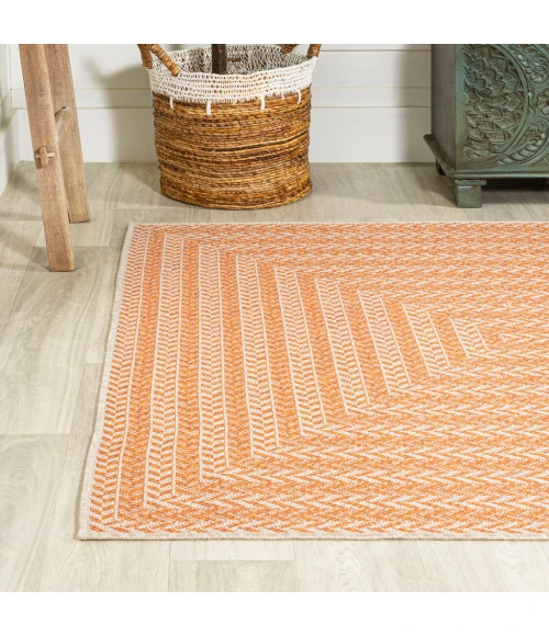 Chevron Modern Concentric Squares Orange/Cream 8 ft. x 10 ft. Indoor/Outdoor Area Rug