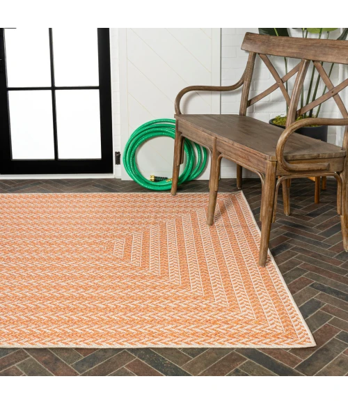 Chevron Modern Concentric Squares Orange/Cream 8 ft. x 10 ft. Indoor/Outdoor Area Rug