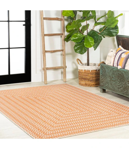 Chevron Modern Concentric Squares Orange/Cream 8 ft. x 10 ft. Indoor/Outdoor Area Rug