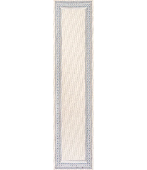 Lucia Classic Diamond Border Cream/Blue 2 ft. x 8 ft. Indoor/Outdoor Runner Rug