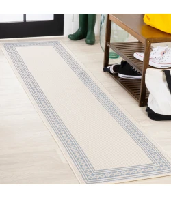 Jonathany Santa Monica SMB207A Cream/Blue Area Rug 2 ft. X 8 ft. Runner