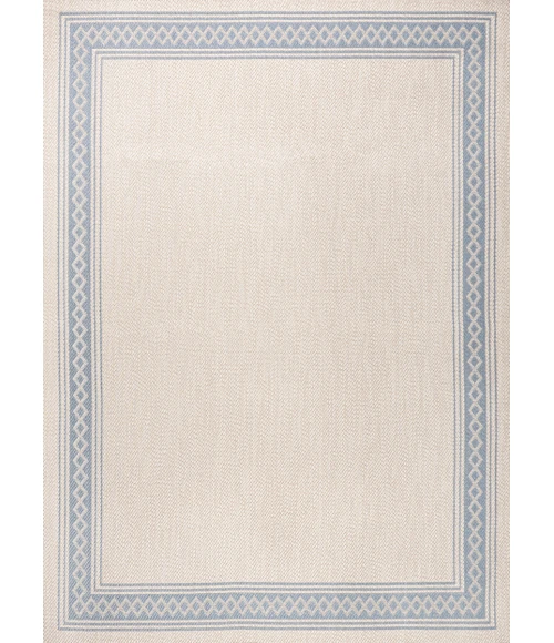 Lucia Classic Diamond Border Cream/Blue 5 ft. x 8 ft. Indoor/Outdoor Area Rug