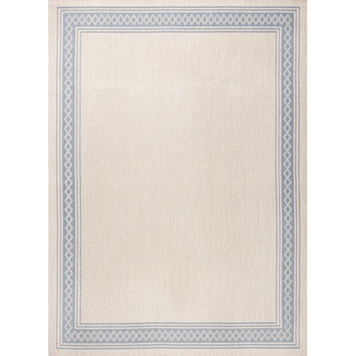 Lucia Classic Diamond Border Cream/Blue 8 ft. x 10 ft. Indoor/Outdoor Area Rug