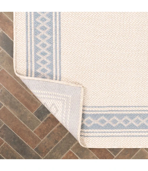 Lucia Classic Diamond Border Cream/Blue 2 ft. x 8 ft. Indoor/Outdoor Runner Rug