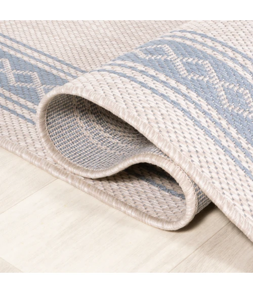 Lucia Classic Diamond Border Cream/Blue 2 ft. x 8 ft. Indoor/Outdoor Runner Rug