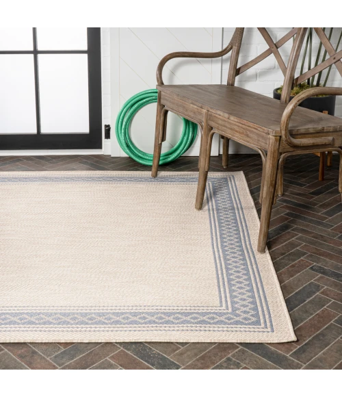 Lucia Classic Diamond Border Cream/Blue 5 ft. x 8 ft. Indoor/Outdoor Area Rug