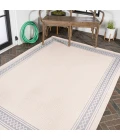 Lucia Classic Diamond Border Cream/Blue 5 ft. x 8 ft. Indoor/Outdoor Area Rug