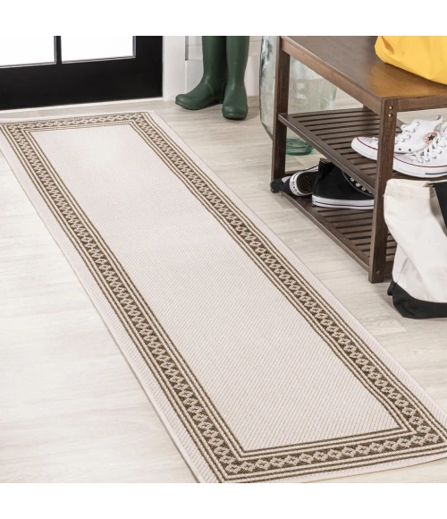 Lucia Classic Diamond Border Cream/Black 2 ft. x 8 ft. Indoor/Outdoor Runner Rug