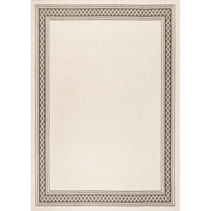 Lucia Classic Diamond Border Cream/Black 4 ft. x 6 ft. Indoor/Outdoor Area Rug