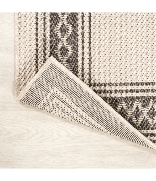 Lucia Classic Diamond Border Cream/Black 2 ft. x 8 ft. Indoor/Outdoor Runner Rug